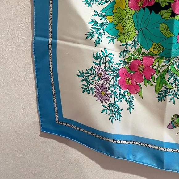 Dior Silk Scarf with Pink and Green Butterfly Design - Picture 11 of 14